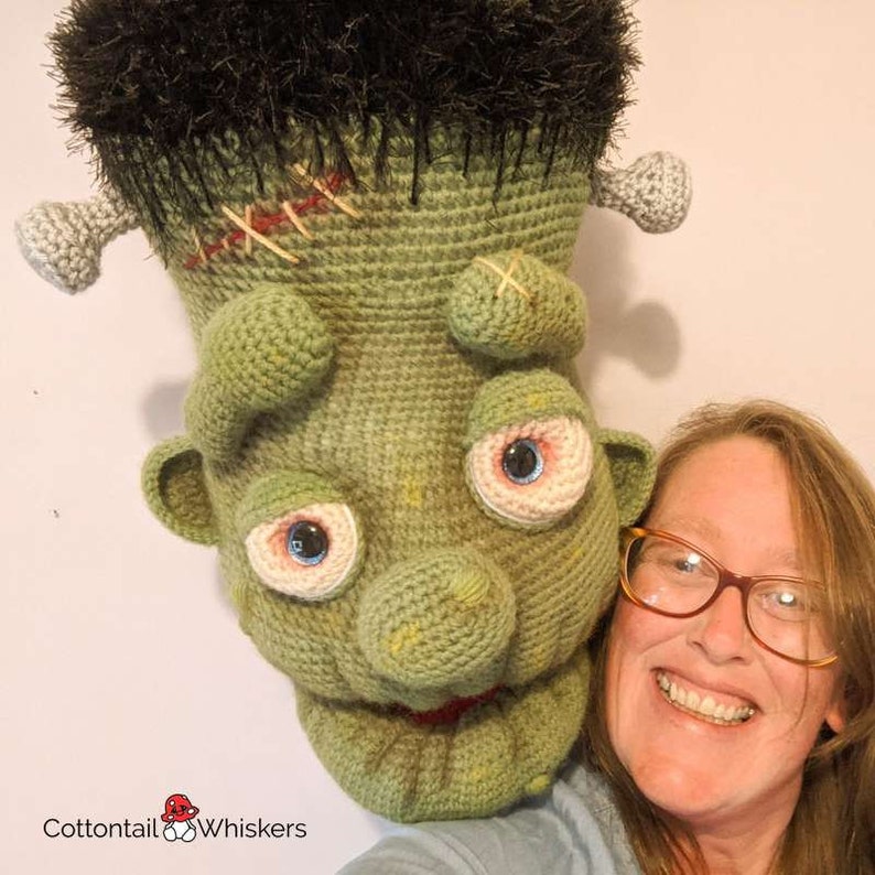 Gehaakt monster van Frankenstein, ALLEEN PDF-PATROON, Amigurumi Trophy Head, Muurhanger afbeelding 4