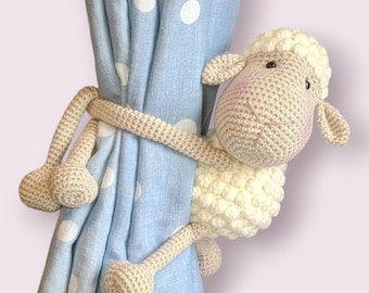 Schattige schapen gordijnbandjes, haakpatroon pdf digitale download, amigurumi-gordijnen decor kinderkamer, verjaardagscadeau babyshower,