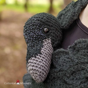 Crochet Raven Shawl Wrap, PDF PATTERN ONLY, Crow Feather Scarf, Amigurumi Bird Cowl image 7