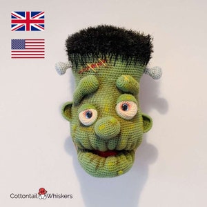 Gehaakt monster van Frankenstein, ALLEEN PDF-PATROON, Amigurumi Trophy Head, Muurhanger afbeelding 1