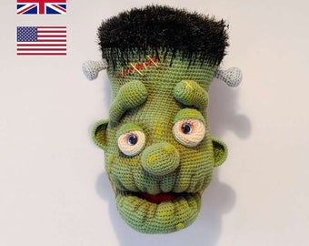 Monstre de Frankenstein au crochet, modèle PDF uniquement, tête trophée Amigurumi, suspension murale