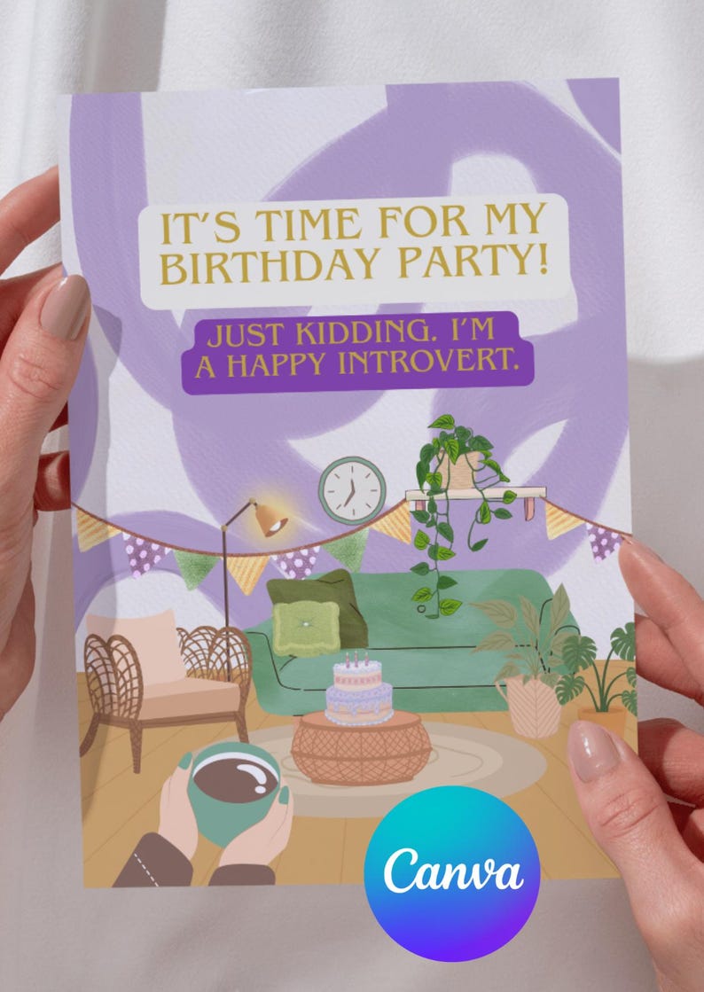 Happy Introvert Card Template - Sarcastic Birthday Card - Editable in ...