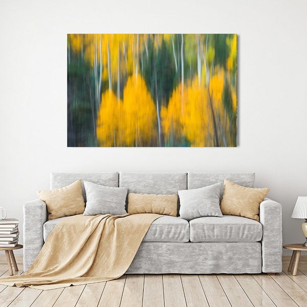 Large Abstract Canvas Wall Print of Aspens 2, Fall Colors, Woods, Forrest, Trees Yellow, Green, Gold 16x20, 20x30, 24x36, 30x40 Giclee