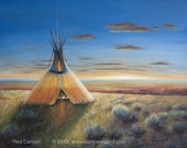Native American Tipi TepeTeepee Fine Art Print, Red Canyon, signed artwork, Wall Decor, Fredericksburg Texas art