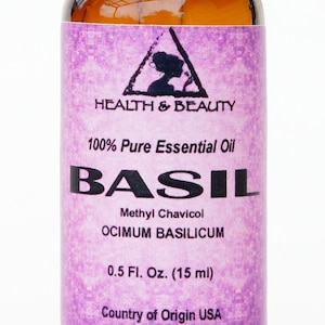 Basil Essential Oil: Methyl Chavicol, Organic Aromatherapy (0.5 oz) Glass Dropper