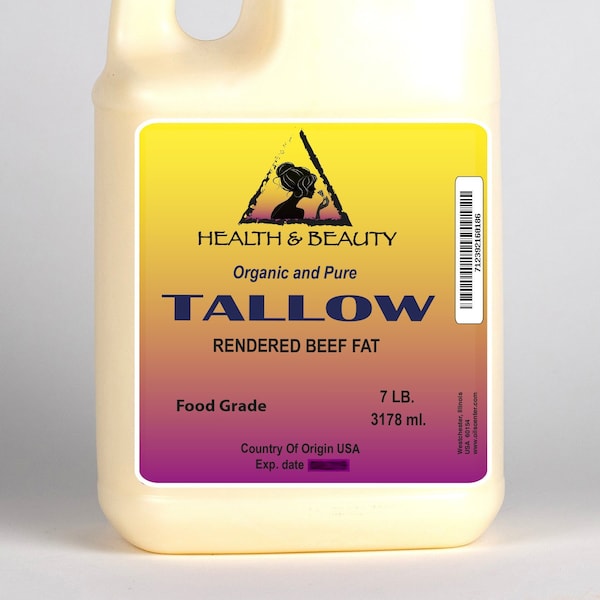 7 Lb, 1 gal TALLOW Organic Grass-Fed Rendered BEEF FAT All Natural 100% Pure