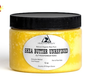 12 oz Organic Shea Butter: Unrefined Yellow, Raw, Cold Pressed From Ghana