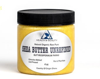 4 oz Organic Shea Butter: Unrefined Yellow, Cold Pressed, From Ghana