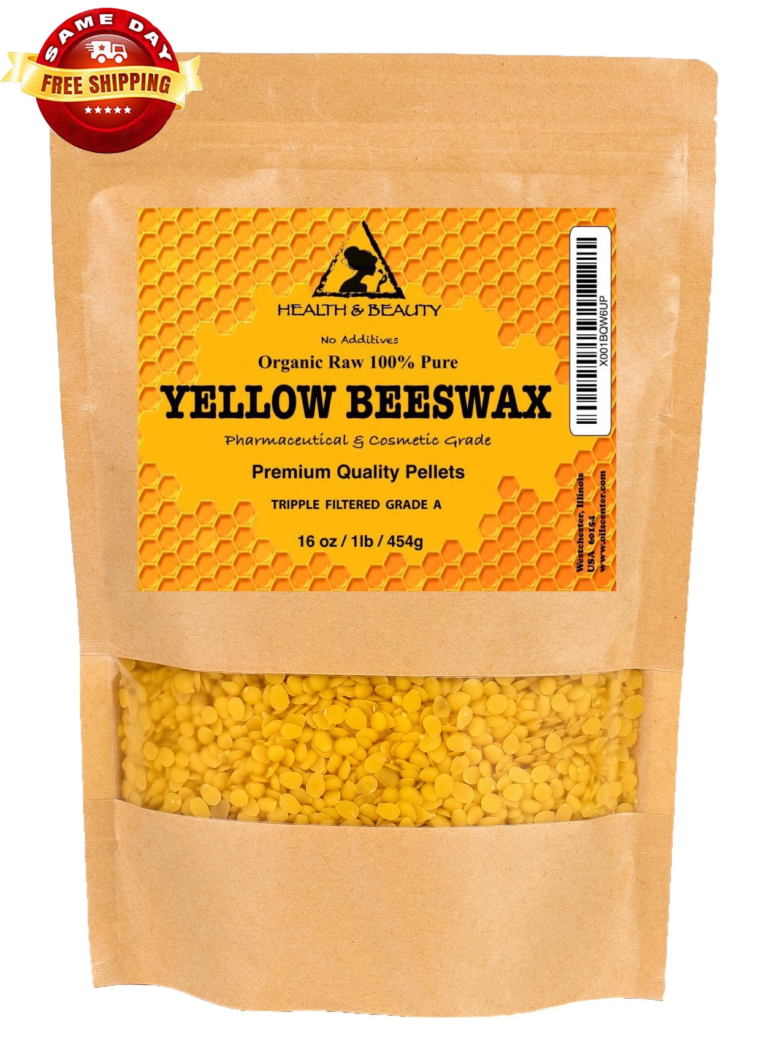 Organic Yellow Beeswax Pellets 1 Lb, Pure, Natural, Cosmetic Grade
