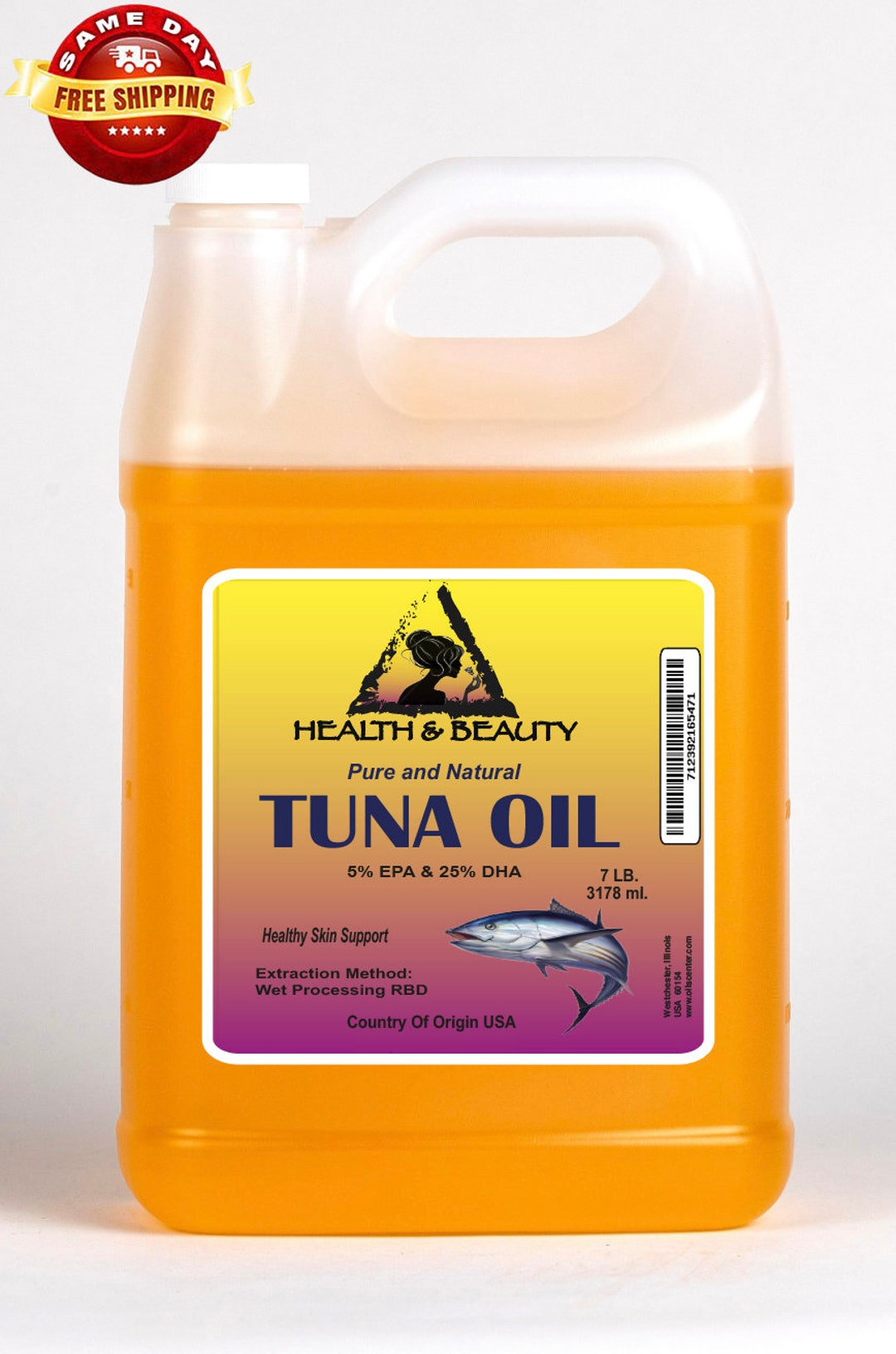 7 Lb, 1 Gal Tuna Oil RBD With Omega3 EPA & DHA All Natural 100 Pure