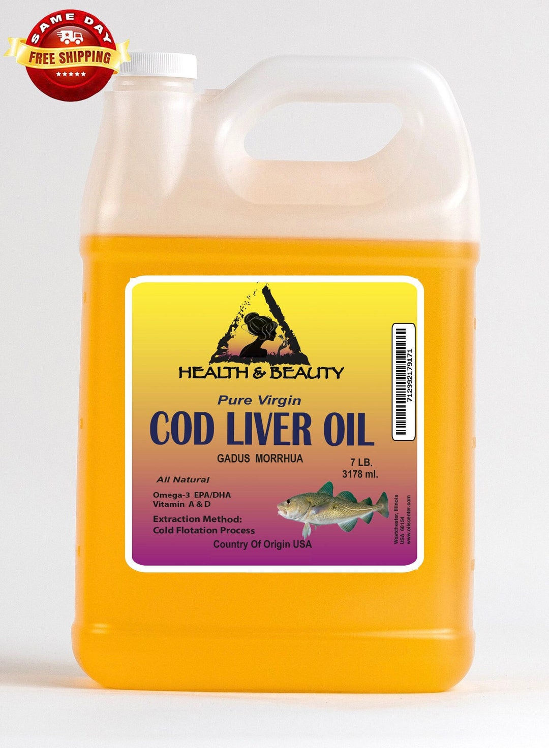 7 Lb, 1 Gal ARCTIC COD LIVER Oil With Vitamin A&D All Natural 100 Pure