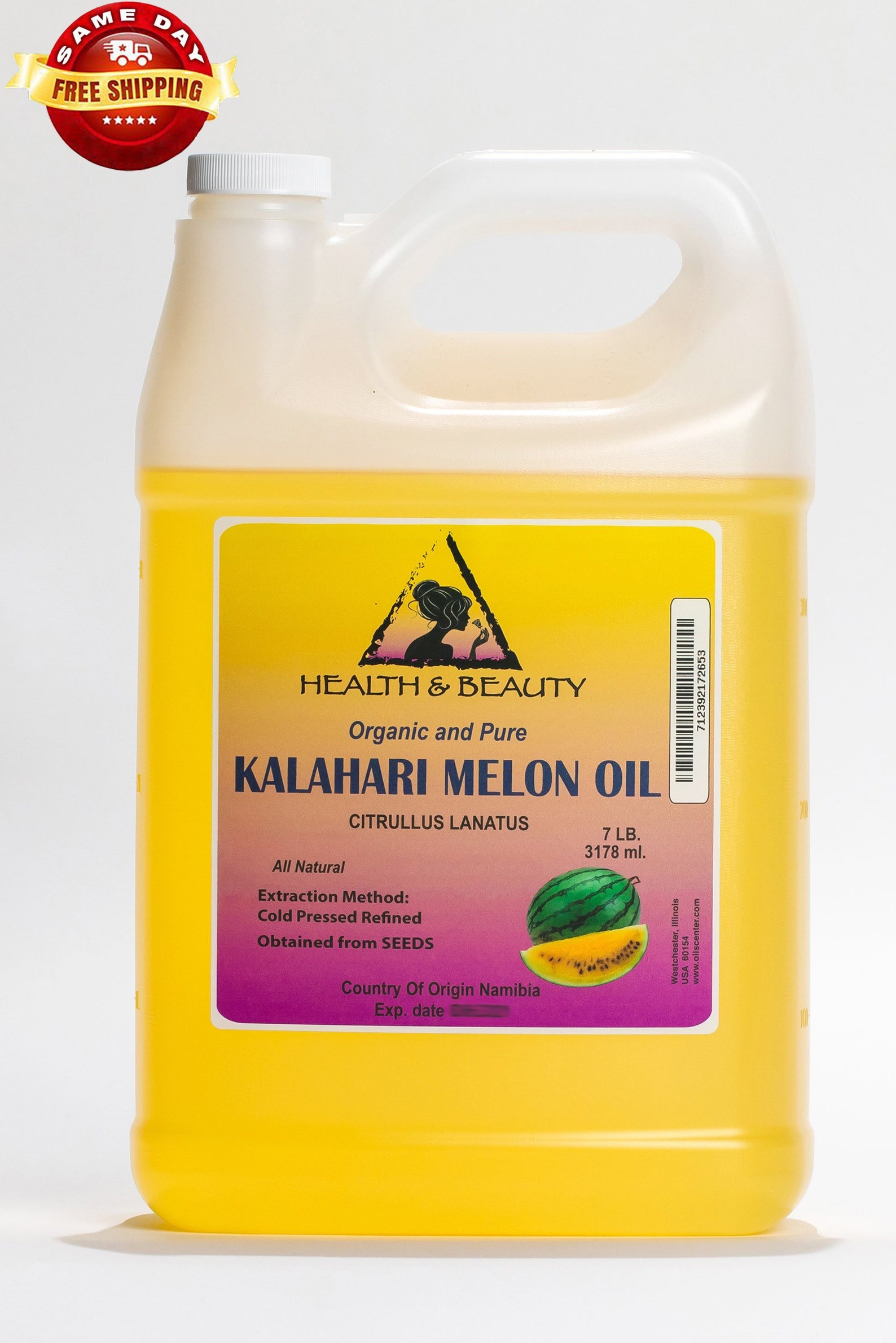 7 Lb, 1 Gal KALAHARI MELON SEED Oil Refined Organic Cold Pressed