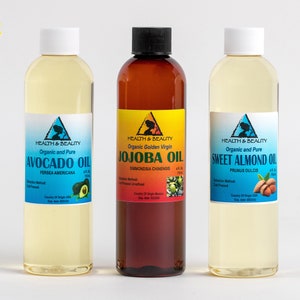 Organic Oil Set: Jojoba Golden, Sweet Almond Refined & Avocado Refined - 4 oz Each