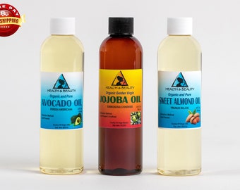 30% OFF LOT of Organic Oils Jojoba Golden, Sweet Almond Refined & Avocado Refined Pure 4 oz each