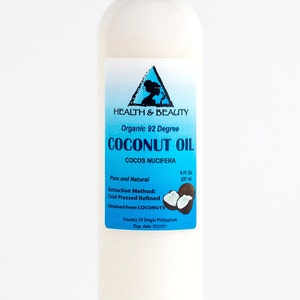 8 oz COCONUT OIL 92 DEGREE Organic Carrier Cold Pressed Ultra Refined 100% Pure image 3