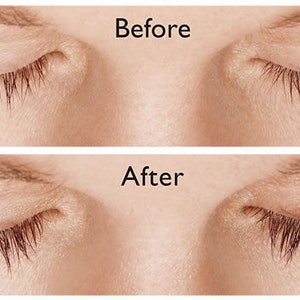 May include: Before and after image showing the difference in eyelash length. The top image shows shorter eyelashes, while the bottom image shows longer, fuller eyelashes.
