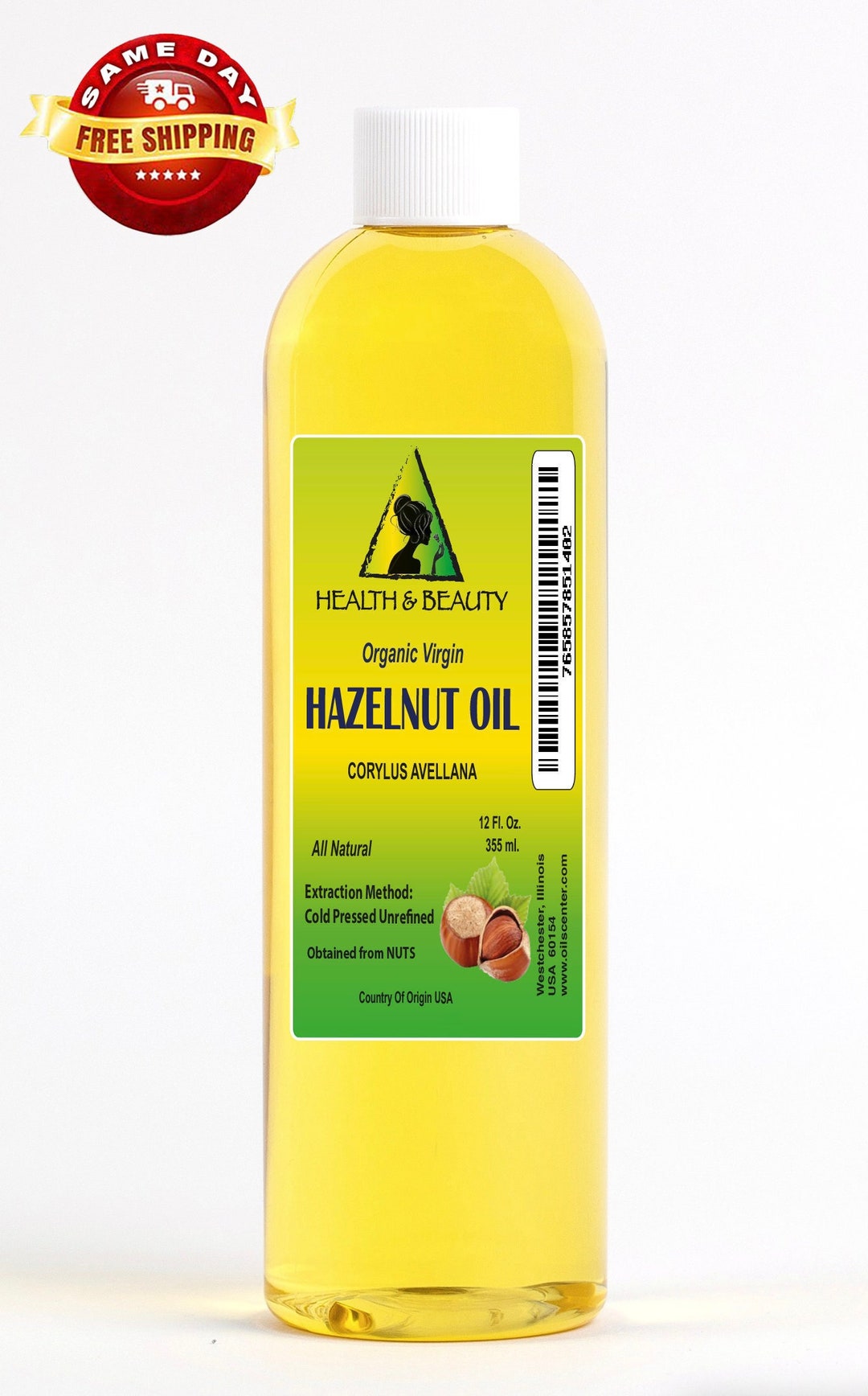 12 Oz HAZELNUT OIL UNREFINED Virgin Organic Carrier Cold Pressed 100