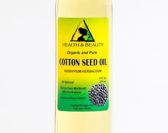8 oz COTTON SEED OIL Organic Carrier Cold Pressed Winterized Natural 100% Pure