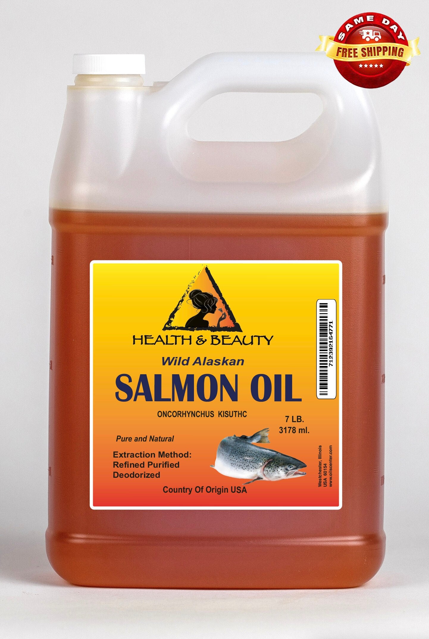 7 lb, 1 Gal Wild Alaskan Salmon Oil All Natural 100% Pure