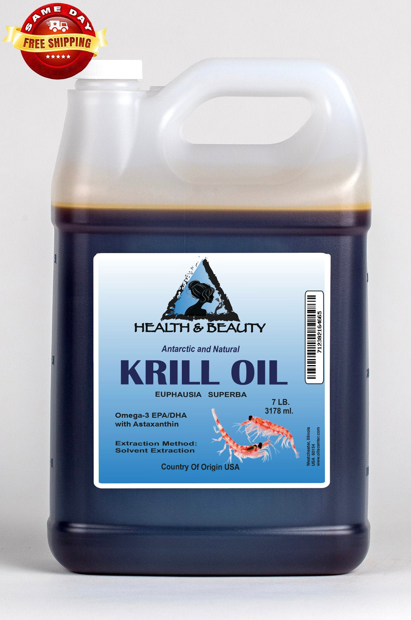 7 lb, 1 Gal Antarctic Krill Oil All Natural 100% Pure