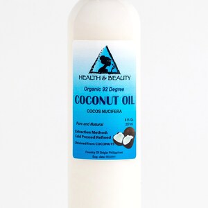 8 oz COCONUT OIL 92 DEGREE Organic Carrier Cold Pressed Ultra Refined 100% Pure image 10