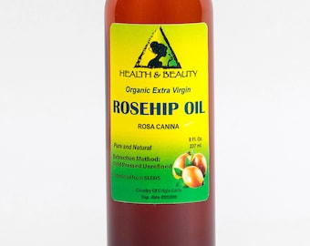 Aceite de semilla de rosa mosqueta sin refinar, orgánico, extra virgen, prensado en frío, puro, 8 oz.