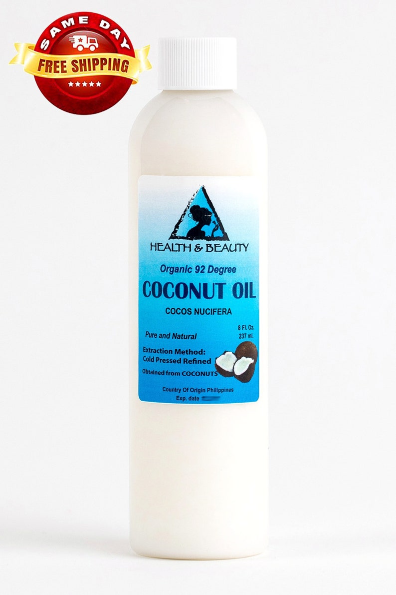 8 oz COCONUT OIL 92 DEGREE Organic Carrier Cold Pressed Ultra Refined 100% Pure image 1