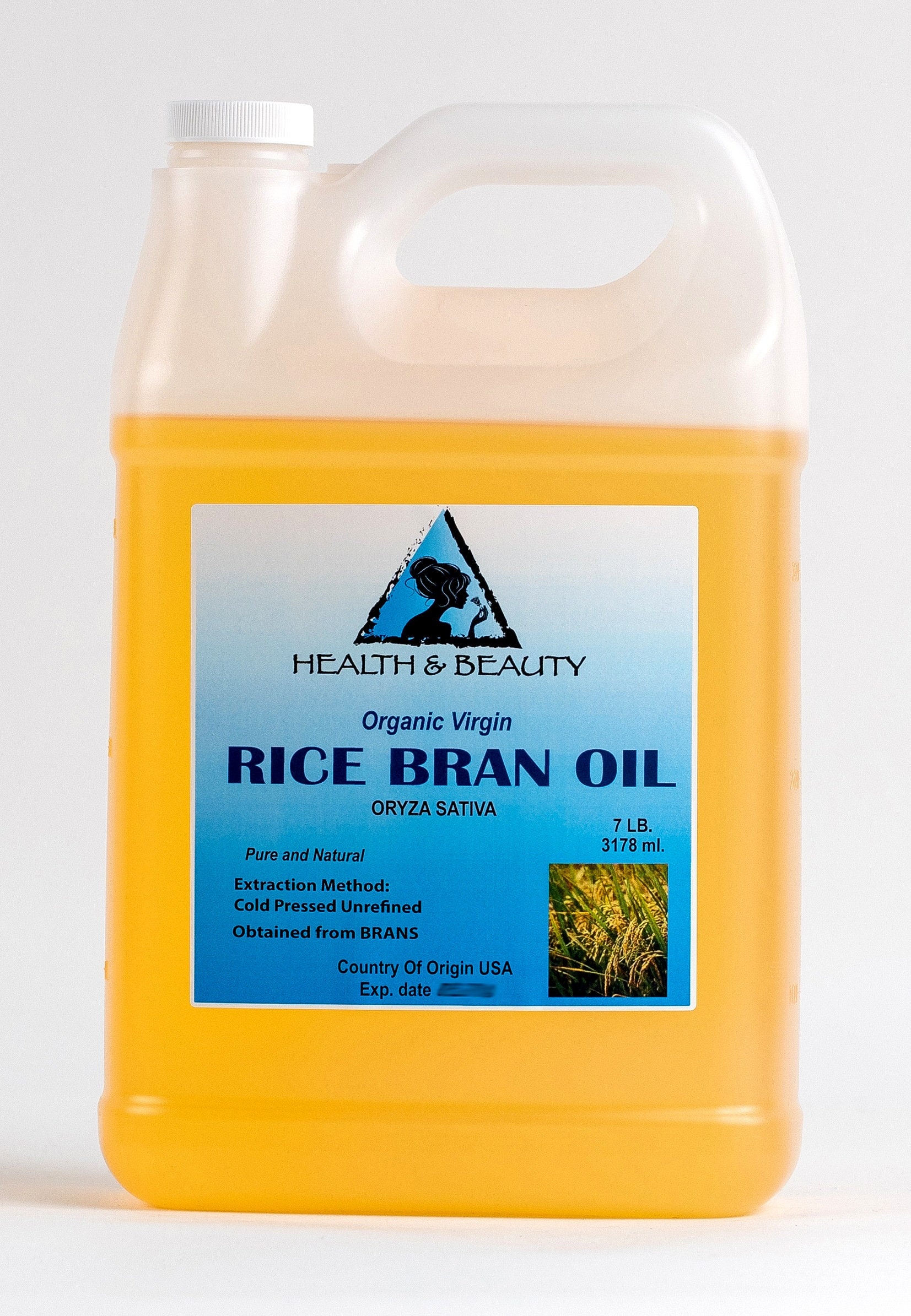 7 Lb, 1 Gal RICE BRAN OIL Organic Carrier Unrefined Cold Pressed