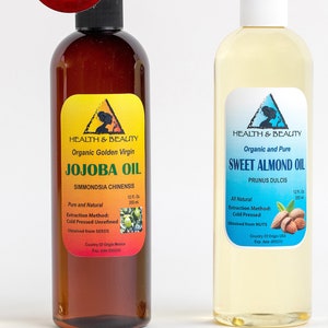 Organic Jojoba Golden and Sweet Almond Refined Oils Set - 12 oz Each