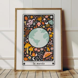 Le Monde World Tarot Card Wall Art Print - A4 or A5 - Witchy Wall Art, Halloween, Autumnal Decor, Dark Academia, Gothic, Celestial Art