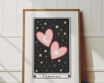 The Lovers Tarot Card Wall Art Print - Witchy Wall Art, Halloween, Autumnal Decor, Dark Academia, Gothic, Celestial Art