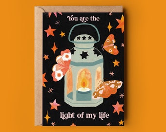 Valentine's Card 'You are the light of my life' - Valentine's, Anniversary, Love, Moth, Stars
