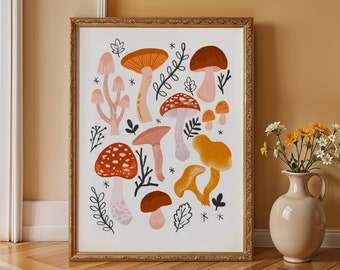 Autumn Mushroom Wall Art Print | Fall Botanical Art | Rustic Forest Decor | Cosy Cottagecore Poster |  Autumn Fall Decor