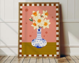 Daffodil Flower Vase Wall Art Print - Birth Flower, December, Narcissus - Floral Wall Art - Flower Gift, Flower Vase Illustration