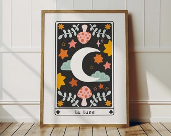 La Lune Moon Tarot Card Wall Art Print - A4 or A5 - Mystical Moon Tarot Poster - Boho Celestial Decor - Whimsical Nursery Art - Dreamy Art