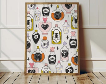 Halloween Potions Print - pastels, spooky season, cute halloween, Witchy Magical - A5 or A4 or A3