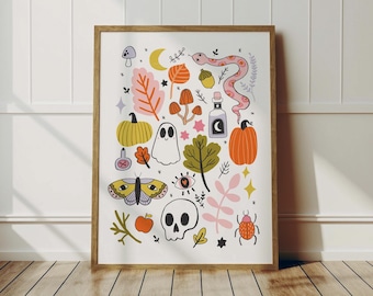 Halloween Print - pastels, spooky season, cute halloween, Witchy Magical - A5 or A4 or A3
