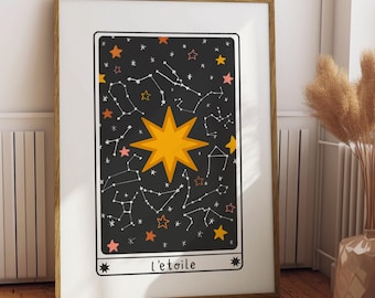 L&#39;etoile Star Tarot Card Wall Art Print - Witchy Wall Art, Halloween, Autumnal Decor, Dark Academia, Gothic, Celestial Art
