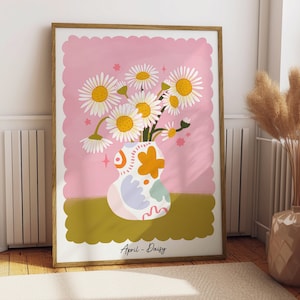 April Birth Flower Digital Download Print - Daisy | Colourful Flower Wall Art | Birthday Month Gift | Modern Colourful Botanical Art