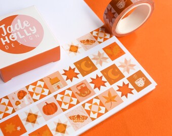 Autumn Patchwork Washi Tape, Mushroom, Witch,  Halloween, Decorative Tape