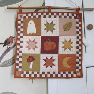 Halloween Quilted Wall Hanging - Ghost, Pumpkin, Mushroom,