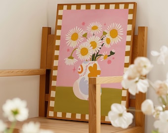 Daisy Vase Flower Wall Art Print | Birth Flower April Wall Art | Birthday Month Gift | Modern Colourful Botanical Art