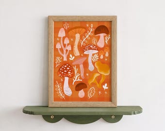 Autumn Mushroom Print - Cosy, Hygge, Witchy Magical, Autumnal - A5 or A4