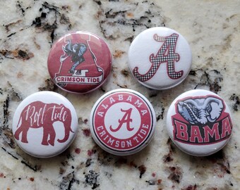 Alabama Crimson Tide Roll SEC 1 inch Buttons Set of 6 Pinback Flatback
