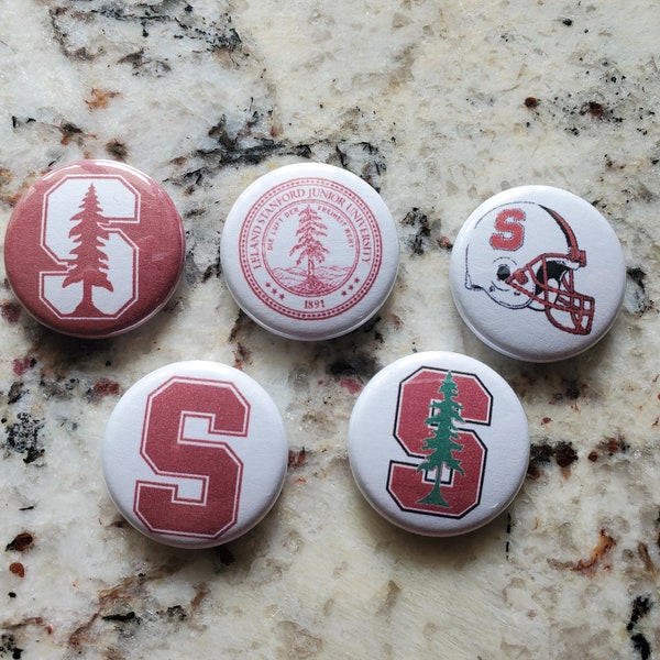 Five 1" ONE INCH DIAMETER Stanford University Cardinal pins pinback button