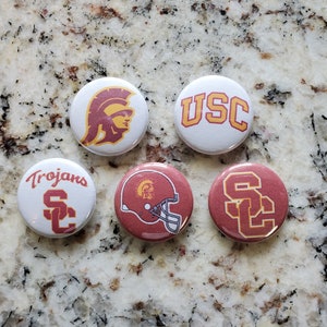 Five 1" ONE INCH diameter University of Southern California USC pins pinback button Go Trojans!