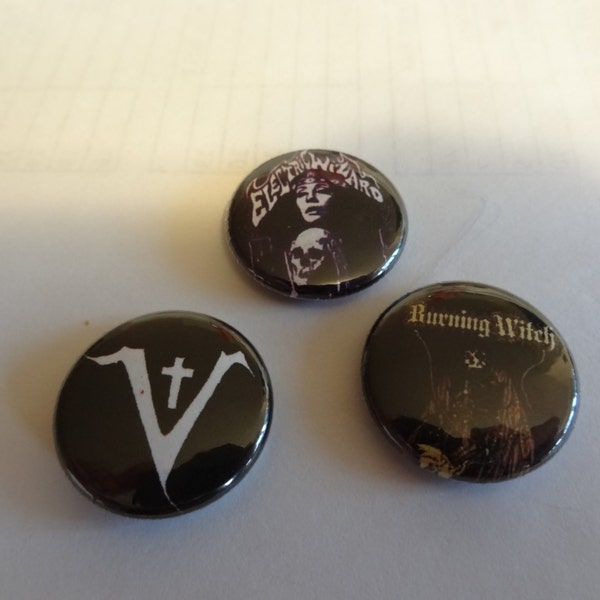 Three 1" pins Saint Vitus Electric Wizard Burning Witch pinback button