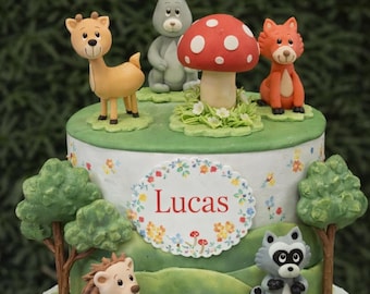 Wald Kuchen Topper, Wald-Baby-Dusche, Wald-Baby-Dusche-Dekor, Wald-Baby-Dusche-Dekoration, Fuchs Tortendekoration, Waldtiere
