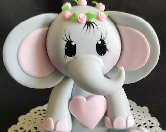Gray Pink Elephant, Floral Elephant Cake Topper, Elephant Flower Crown, Little Peanut Elephant, Sweet Little Peanut, Elephant Cake Decor