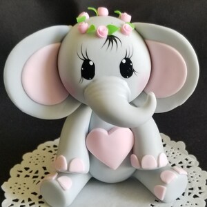 Gray Pink Elephant, Floral Elephant Cake Topper, Elephant Flower Crown, Little Peanut Elephant, Sweet Little Peanut, Elephant Cake Decor